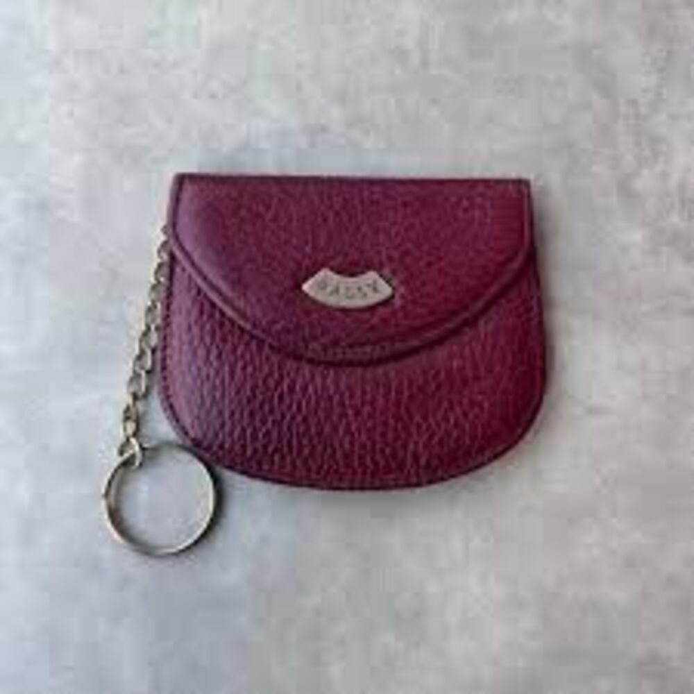Bally Leather Key Ring Coin Pouch Key Case Textured Burgundy Quiet Luxury